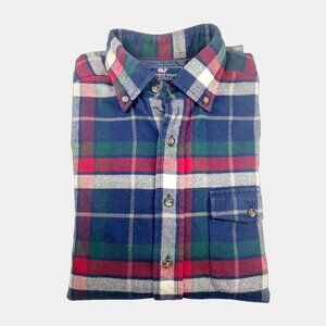 VINEYARD VINES FLANNEL Shirt Jacket Men's SIZE M Blue Red Plaid LINED COTTON